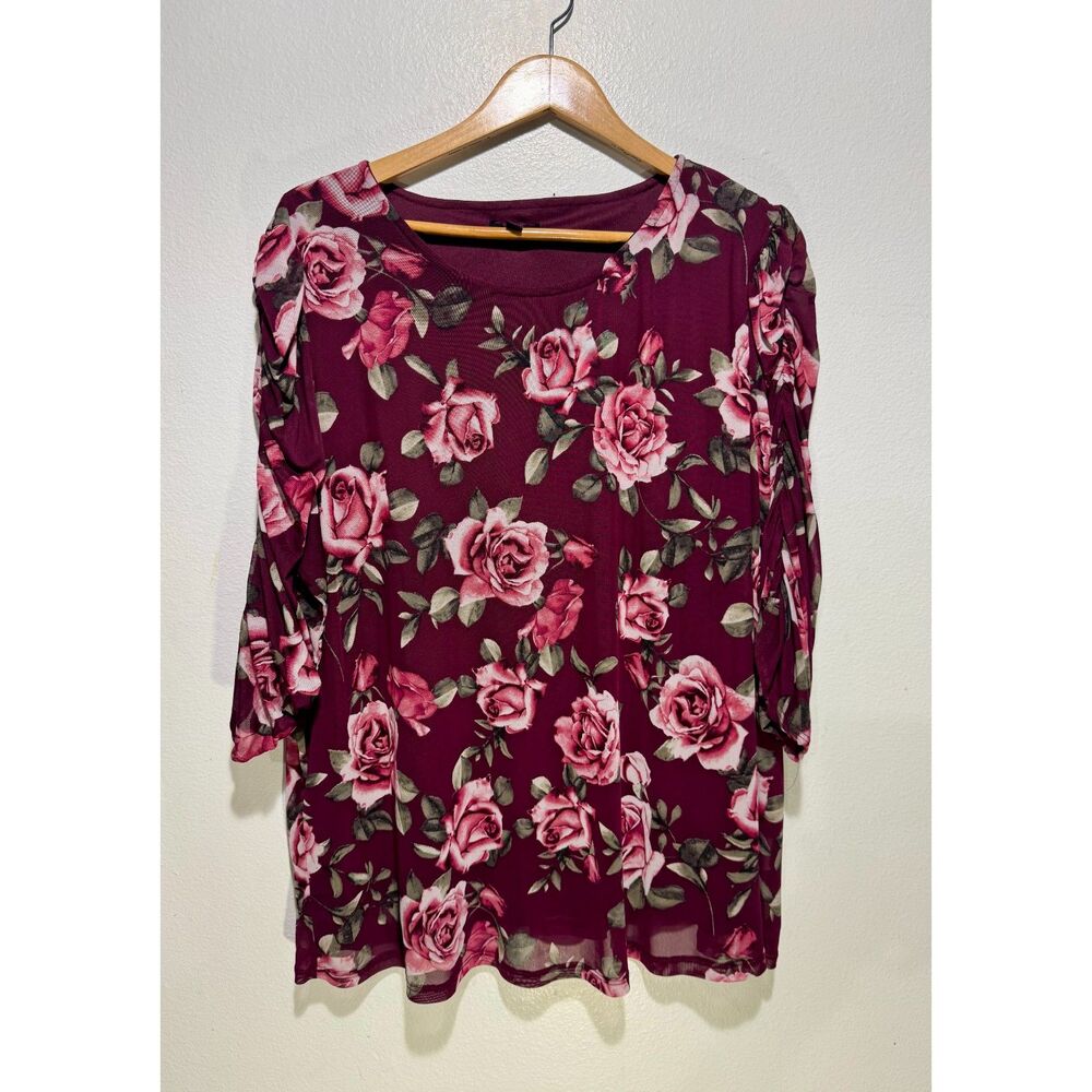 Cocomo blouse dark romantic floral whimsy goth burgundy red valentine women 3X
